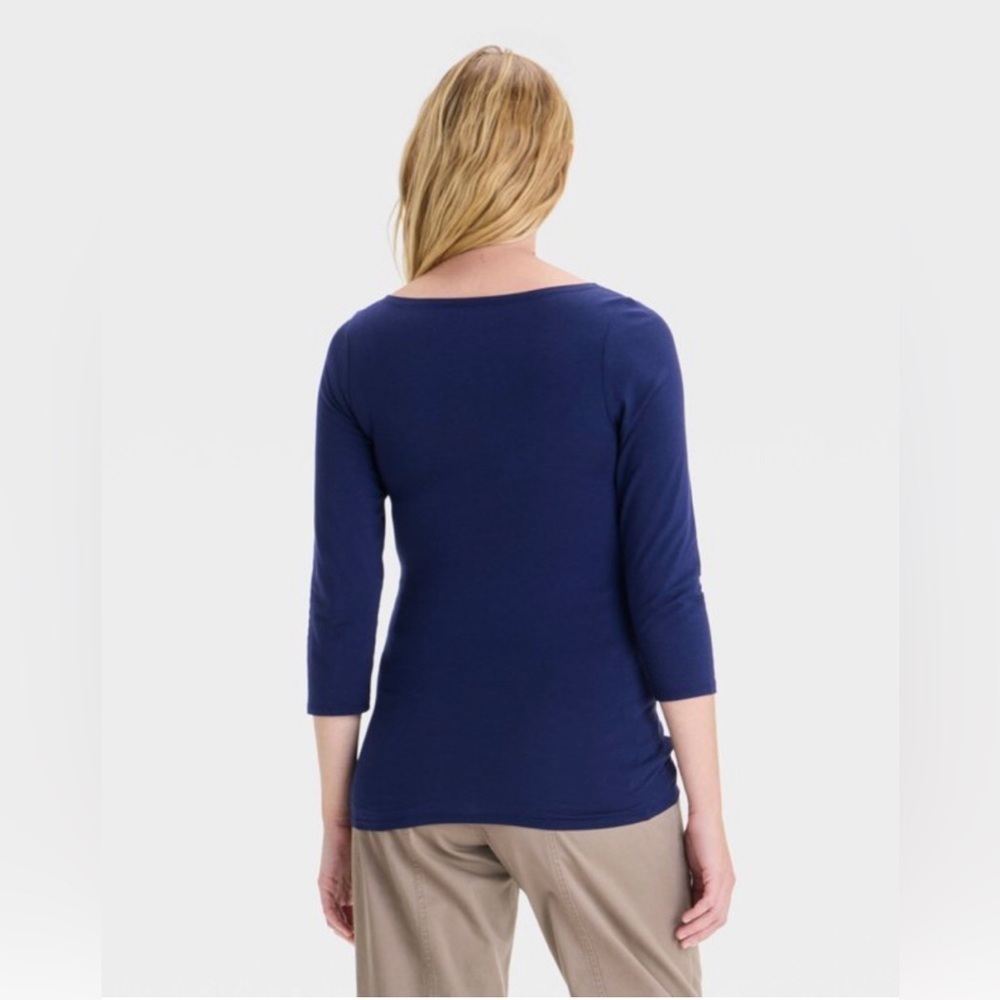 NWT Isabel Maternity Women’s XL Navy Blue Boatneck 3/4 Sleeved Soft Blouse/Tee - Picture 2 of 8